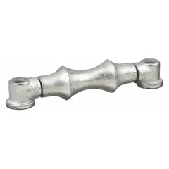 This dual rod pipe roller is made of galvanized cast iron and designed for 2 1/2 in pipe. It has a roller length of 3 1/8 in and a load capacity of 660 lb. Used to support and guide piping in industrial systems, it reduces friction during thermal expansion or movement.