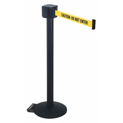 RETRACTA-BELT Barrier Post with Belt: Yellow, No Pattern, Caution Do Not Enter, 30 ft Belt Lg - Message Retractable Belt Post Barriers