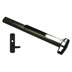 This VON DUPRIN concealed vertical rod exit device features a touchbar style and is constructed of bronze. It includes a dummy pull outside trim and is ADA compliant. Suitable for use on doors up to 3 ft wide in commercial buildings requiring concealed vertical rod exit hardware.