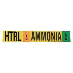 Wrap-around pipe marker for ammonia systems, designed for LIQ phase at low pressure. Fits pipe outer diameter 2-1/2 to 7-7/8 inches. Includes directional arrows for flow indication. IIAR system abbreviation: HTRL. Supplied as a single marker.
