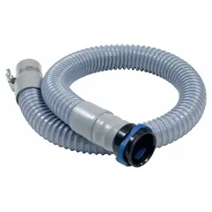 This breathing tube connects 3M H-Series hoods to a powered air-purifying respirator (PAPR) system, delivering filtered airflow to the user. It is used in industrial environments where airborne contaminants are present.