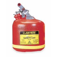 This Type I safety can is constructed of red polyethylene for corrosion resistance and impact strength. With a 2 1/2 gallon capacity, it is designed for storing and dispensing flammable liquids in industrial, laboratory, and maintenance settings.