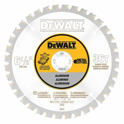 DEWALT Circular Saw Blade: 6 1/2 in Blade Dia., 36 Teeth, 0.06 in Cut Wd, 5/8 in Arbor Size - Aluminum & Soft Metal-Cutting Blades