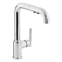 KOHLER Mid Arc Pull Out Kitchen Sink Faucet: Purist, Brass, Single-Post, Deck, 1 Mounting Holes, Arc (MPN K-7505-CP)