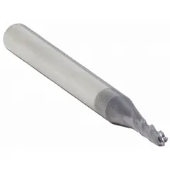 This general purpose carbide ball end mill features an AlTiN coating for heat and wear resistance. With 4 flutes, a 1 mm mill diameter, 4 mm length of cut, and 39 mm overall length, it is suited for contouring, slotting, and profiling in mold and die work and general machining.