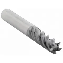 Carbide square end mill with AlTiN coating and 5-flute geometry for high-speed milling of steel and cast iron. Features 3/8" mill diameter, 7/8" length of cut, and 2-1/2" overall length. Suitable for production machining, die/mold work, and general fabrication.