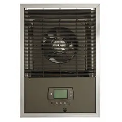 Large recessed electric wall heater with occupancy sensor, rated 4000 W at 208V AC, three-phase. Bronze grille. Programmable with optional thermostat. Rough-in dimensions 23-1/16 x 14-1/4 x 4-1/4 inches. Suitable for commercial or industrial spaces requiring supplemental heating.
