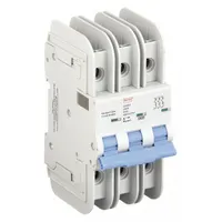 This 3-pole miniature circuit breaker features a C-curve trip characteristic for moderate inrush loads. Rated 20 A with a maximum AIR rating of 10kA at 480V AC, it uses lug terminal connections and is not rated for DC voltage. Suitable for overcurrent protection in industrial control panels, motor circuits, and branch circuits