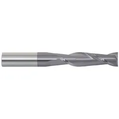 General purpose carbide square end mill with AlTiN coating for wear resistance and heat protection. Features 2 flutes, 3/16" mill diameter, 1-1/8" length of cut, and 3" overall length. Suitable for slotting, profiling, and general milling in ferrous and non-ferrous materials.