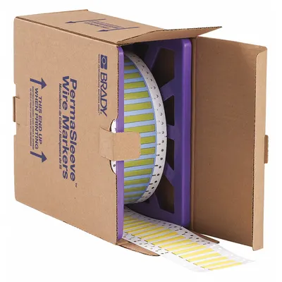 BRADY Sleeve Label: 3/16 in x 2 in, Polyolefin, Yellow (Matte) - Brady Precut Sleeve Label Rolls