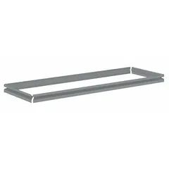 This open deck shelf kit is designed for boltless shelving systems, featuring a steel frame with a zinc-plated finish and gray color. It includes four beams and supports up to 1,000 lb. Suitable for organizing parts and supplies in warehouses, workshops, and distribution centers.