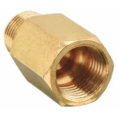 Brass replacement valve for oilers with 1/8" BSPT inlet and M10 metric outlet threads. Used in lubrication systems to control flow and prevent backflow in industrial machinery and automated equipment.