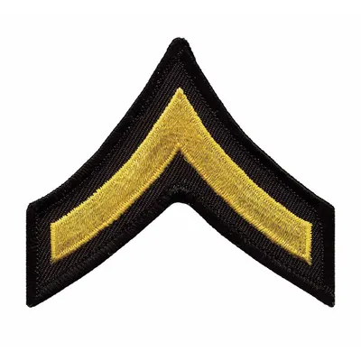 HEROS PRIDE Embroidered Patch: PFC, 3 in, Black/Gold, Plastic, Rank Insignia - Embroidered Insignia
