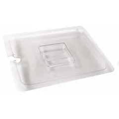 Full size pan cover for steam table pans, with 1 in overall depth. NSF Certified and dishwasher safe. Used in commercial foodservice to cover full-size steam table pans, helping maintain food temperature and hygiene during holding and serving.