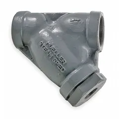 This Y strainer has a 3/8 in NPT connection and a perforated screen made of 304 Stainless Steel with 0.062 in openings. It is used to filter debris from steam, water, or process fluids in pipelines and industrial fluid handling systems.