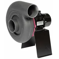 Direct-drive blower with 1 1/2 hp, 230/460V AC, 3-phase motor, totally enclosed housing, and CCW rotation. Includes drive pack. Used for industrial ventilation, fume extraction, and material handling in corrosive or moist environments.