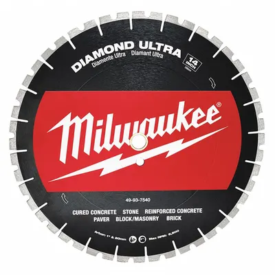 MILWAUKEE Diamond Saw Blade: Concrete, 14 in Blade Dia., 1 in Arbor Size, Wet/Dry - Concrete & Asphalt-Cutting Blades