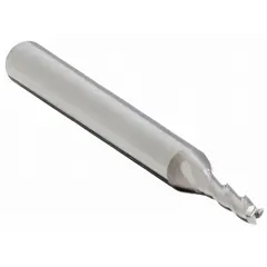 Carbide square end mill with 1/16" diameter, 1/4" length of cut, 1-1/2" overall length, and 3 flutes. Designed for general-purpose milling of metals, plastics, and composites. Suitable for slotting, profiling, and contouring applications.