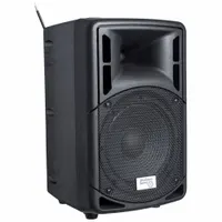 This wireless public address system operates on 12V power and measures 11 inches in width, 17 inches in height, and 11 inches in depth. It is suitable for voice amplification in settings such as schools, corporate training, and public gatherings