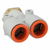 SMC Push-Fit Wye Fitting: 1/2 in OD x 1/2 in OD x 1/4 in Pipe x 1/2 in Pipe Size, White (MPN KQ2U13-02AS)