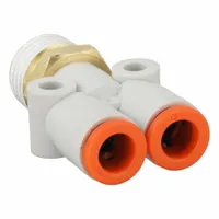 SMC Push-Fit Wye Fitting: 1/4 in OD x 1/4 in OD x 1/4 in Pipe x 1/4 in Pipe Size, White (MPN KQ2U07-35AS)