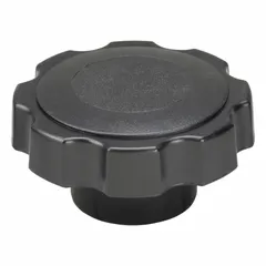 This 8-arm knob features a plastic body with a steel thread insert for corrosion resistance. It has a 2.38 in diameter and a 3/8"-16 threaded hole. Commonly used for manual adjustment and clamping on industrial machinery, jigs, and fixtures.