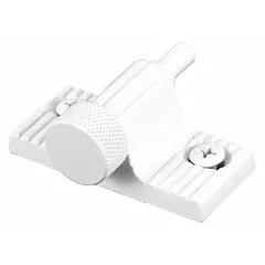 This sliding door lock measures 2 inches in width and 1 inch in height. It is designed for use on sliding doors to provide a basic security function. Suitable for residential or light-commercial sliding door applications.