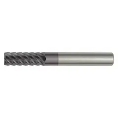Solid carbide end mill with corner-radius geometry and AlTiN coating. Features 6 flutes, 16 mm diameter, and 40 mm length of cut. Designed for milling hardened materials, the corner radius reduces edge chipping and improves tool life in finishing and roughing operations.