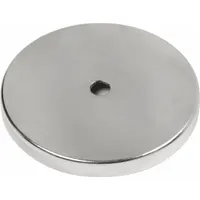 Cup-style ceramic magnet with a 0.438 in thickness and 3 3/16 in outside diameter. Encased design delivers a max pull force of 110 lbf. Used for industrial holding, fixturing, workholding, and material handling applications