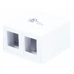 Wall-mountable voice and data jack box for terminating keystone connectors. White housing with 2 ports. Suitable for structured cabling installations in offices, data centers, and home networks.