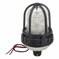 This fire alarm strobe operates at 24V DC with a 0.6 A current draw. It is designed for surface or pole mount installation and has an overall depth of 9 1/4 inches. Typical applications include visual signaling in fire alarm systems for industrial and commercial facilities.