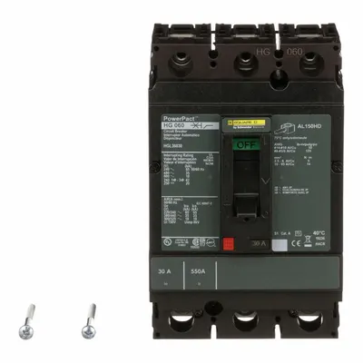 SQUARE D Molded Case Circuit Breaker: 30 A Amps, 65kA at 240V AC, Fixed, Line/Load Lug - H-Frame Square D Molded Case Circuit Breakers