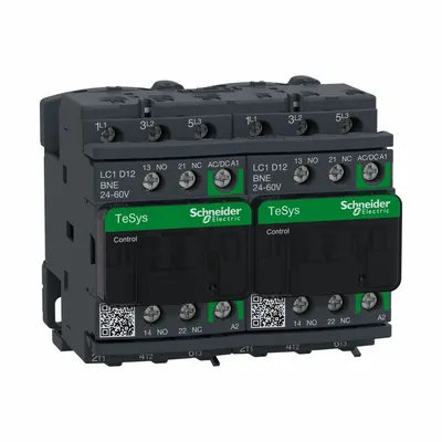 SCHNEIDER Magnetic Contactor: Reversing, 3 Poles, 3NO Contacts, 12 A - Reversing IEC Contactors