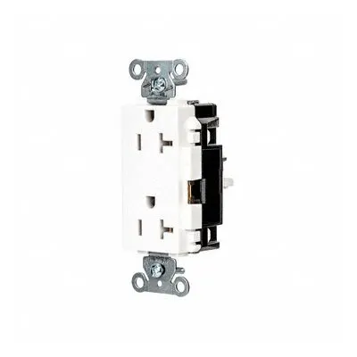 HUBBELL Receptacle: Decorator Duplex, 5-20, White, 125V AC, 20 A, 2 Pole / 3 Wire (MPN DR20STW) - General Purpose Receptacles