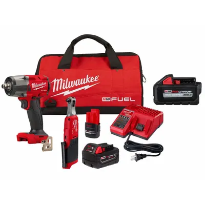 MILWAUKEE Tool Combination Kit: 2 Tools, Impact Wrench/Ratchet, 12 V DC_18 V DC Volt - Milwaukee 18V Cordless Tool Combination Kits
