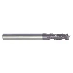 This carbide roughing end mill is designed for heavy material removal in steel and cast iron. It features an AlTiN coating for wear resistance, 3 flutes, a 1" mill diameter, 1-1/2" length of cut, and 4" overall length. The corner-radius geometry handles high heat and chip loads in machining operations such as profiling and slotting.