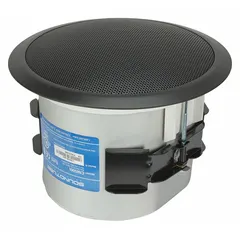 Passive 2-way ceiling-mount speaker for indoor distributed audio systems. Features 8 ohm impedance and measures 10 3/4 inches wide by 8 3/4 inches high. Suitable for background music and paging in commercial spaces such as offices, retail stores, and conference rooms.