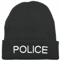 HEROS PRIDE Police Hat: Universal, Black with White Lettering, Acrylic Knit (MPN 6890)