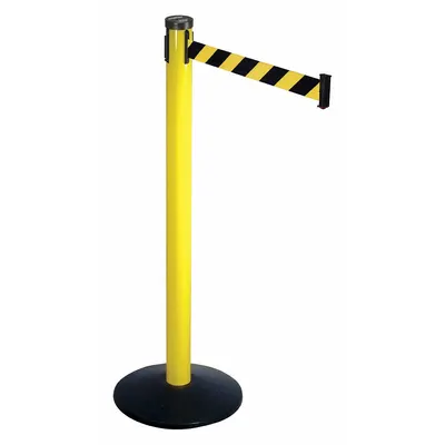 RETRACTA-BELT Barrier Post with Belt: Black/Yellow, Diagonal Stripe, No Legend - Pattern Retractable Belt Post Barriers