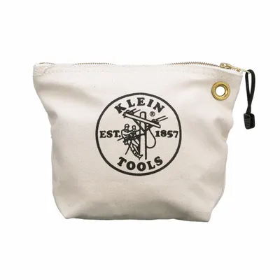 KLEIN TOOLS Tool Bag: 10 in W x 3 1/2 in D x 8 in H, Tan, Canvas, 0 Inside Pockets - Canvas Flat Zippered Tool Bags