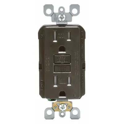 LEVITON GFI Receptacle: Decorator Duplex, 5-15, Brown, GFCI, 125V AC, 15 A - General Purpose Receptacles