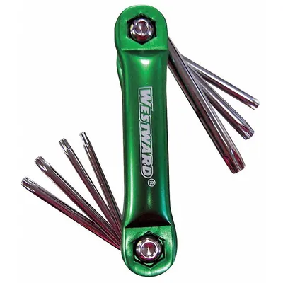 WESTWARD Torx Key Set: Short, 1 Pieces, T10/T15/T20/T25/T27/T30/T40/T9 Tip Size - Folding Torx Key Sets