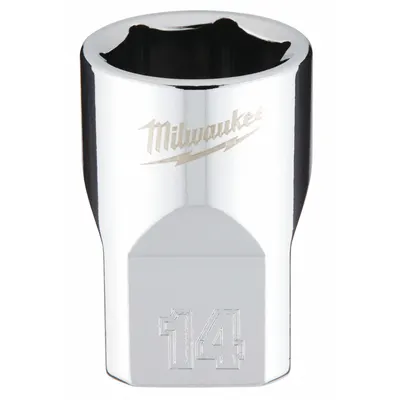 MILWAUKEE Standard Socket: Metric, 3/8 in Drive Size, 14 mm Socket Size, 6-Point - Anti-Roll Hand Sockets