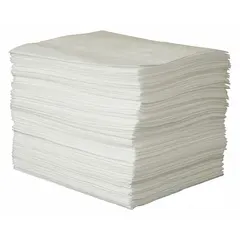 Polypropylene sorbent pad for absorbing industrial fluid spills, leaks, and drips. Each pad absorbs 42 1/4 oz. Suitable for oils, coolants, solvents, and water-based fluids in maintenance, manufacturing, and facility environments.