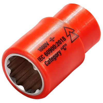 ITL Insulated Socket: 3/8 in Drive Size, 11/16 in Socket Size, 1 13/16 in Overall Lg - 3/8" Drive SAE Insulated Hand Sockets