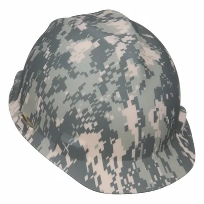 MSA Hard Hat: Camouflage, No Graphics, Ratchet (4-Point), Ratchet, Polyethylene - Patriotic Front-Brim Hard Hats (Type 1, Class E)