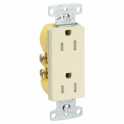 HUBBELL Receptacle: Decorator Duplex, 5-15, Ivory, 125V AC, 15 A, 2 Pole / 3 Wire (MPN RRD15SITR) - General Purpose Receptacles
