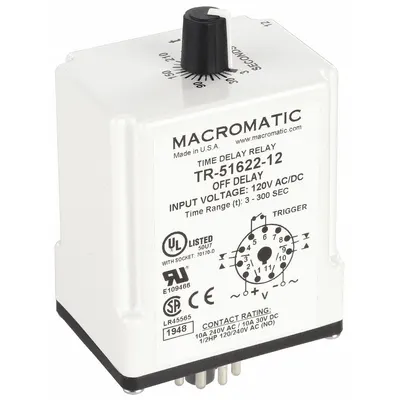 MACROMATIC Single Function Time Delay Relay: Socket Mounted, 120V AC/DC, 10 A - Socket-Mounted Relays