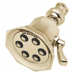 Fixed showerhead with multi-pattern spray options, constructed from brass. Flow rate is 2 gpm. Suitable for commercial and residential washroom installations where a water-efficient, durable fixture is required.