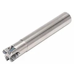 Indexable square-shoulder end mill with standard length and high-feed geometry. Designed for high-efficiency roughing and finishing operations on steel, stainless steel, and cast iron. Uses indexable inserts for cost-effective metal removal in general machining applications.